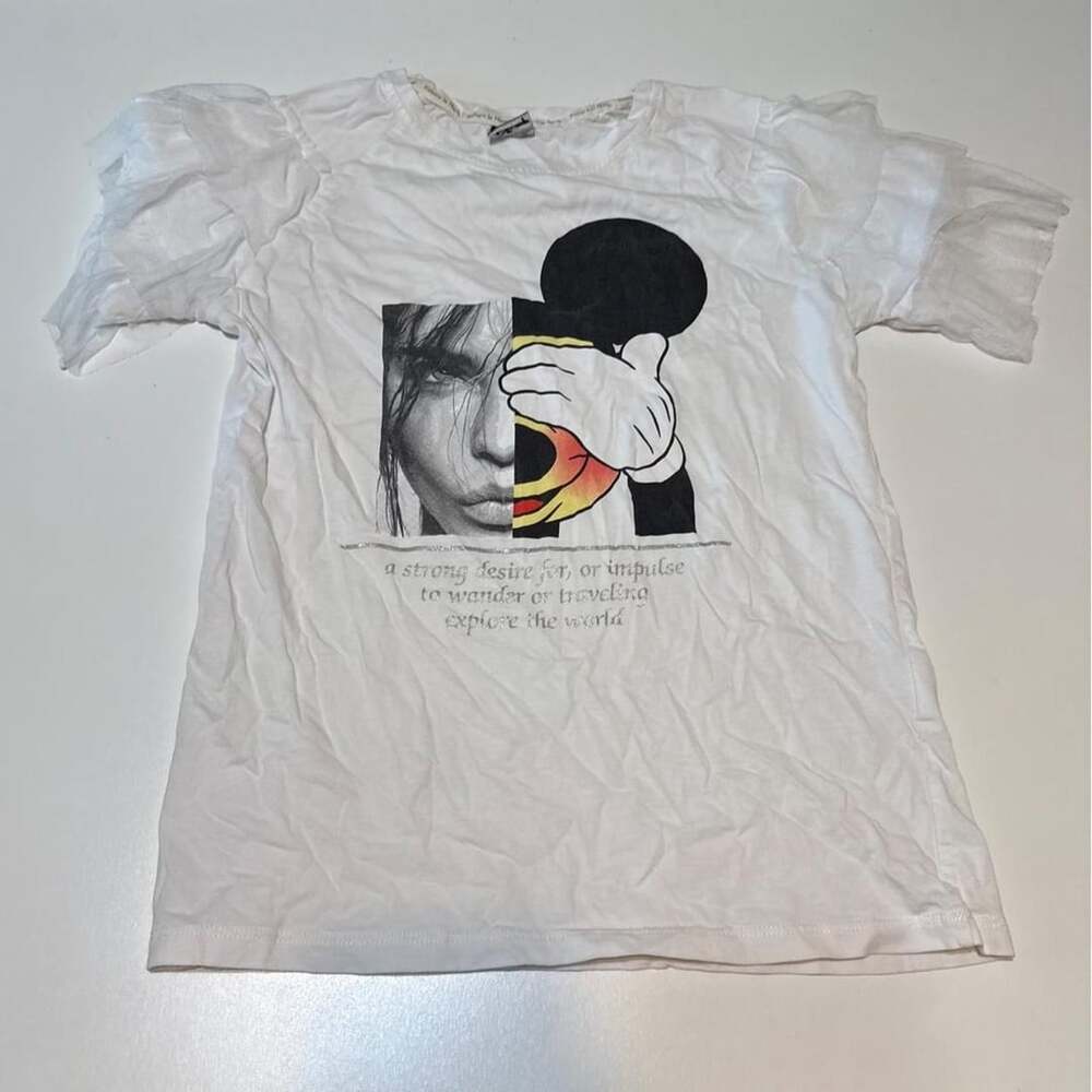 Disney Mickey Mouse Graphic T-Shirt Ruffled Tulle Sleeves Size S